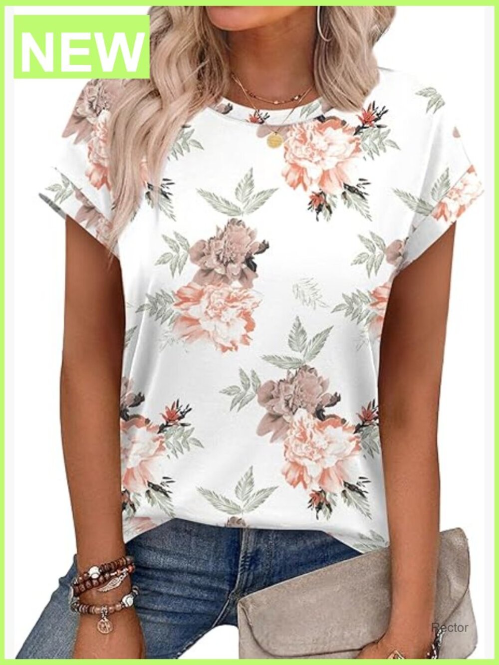 Crew Neck Short Sleeve Tunic Blouse Floral Trendy Top Summer Casual Loose Fit